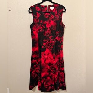 Calvin Klein Red and Black Floral Midi Dress